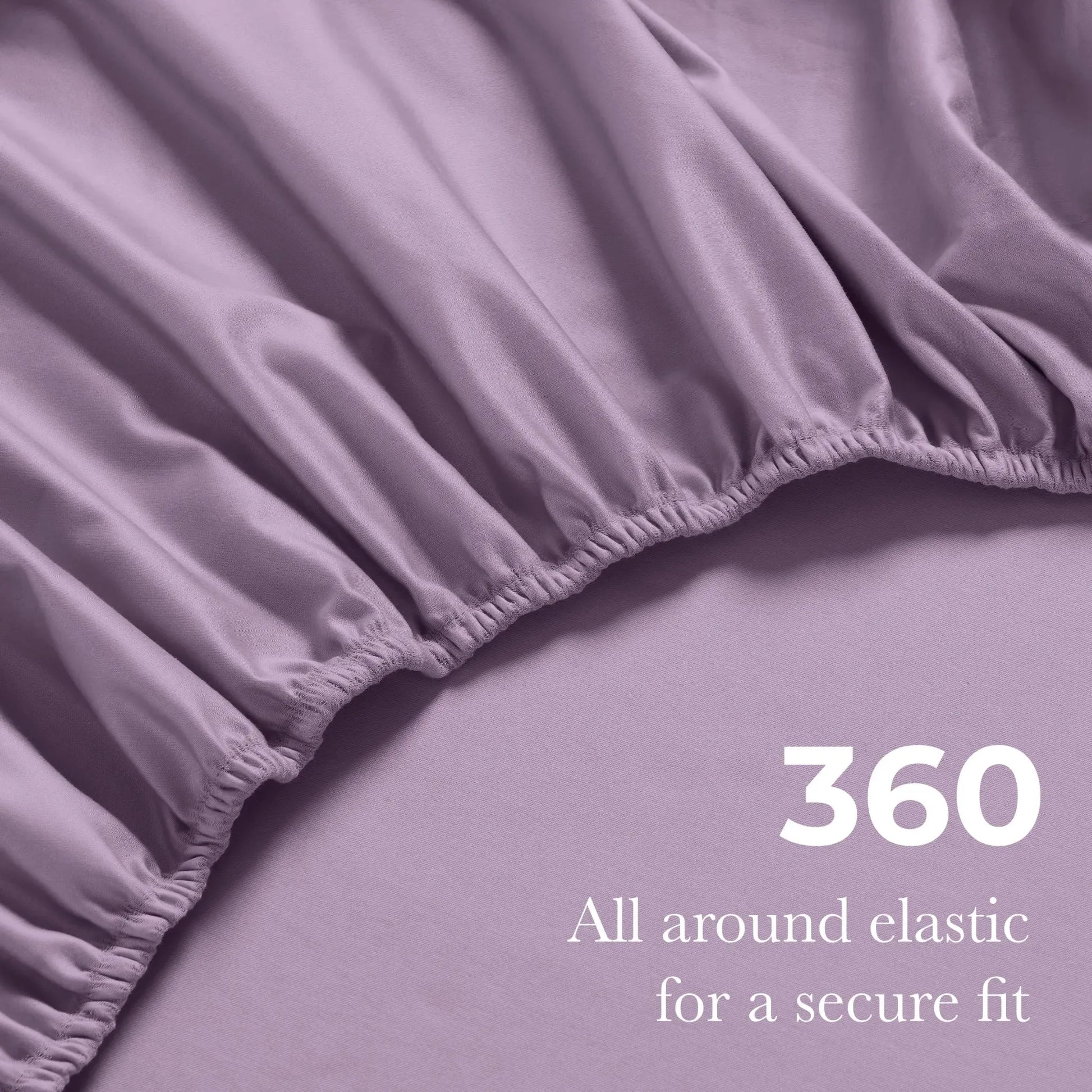 Wisteria Egyptian Cotton fitted sheet showing 360-degree all-around elastic feature