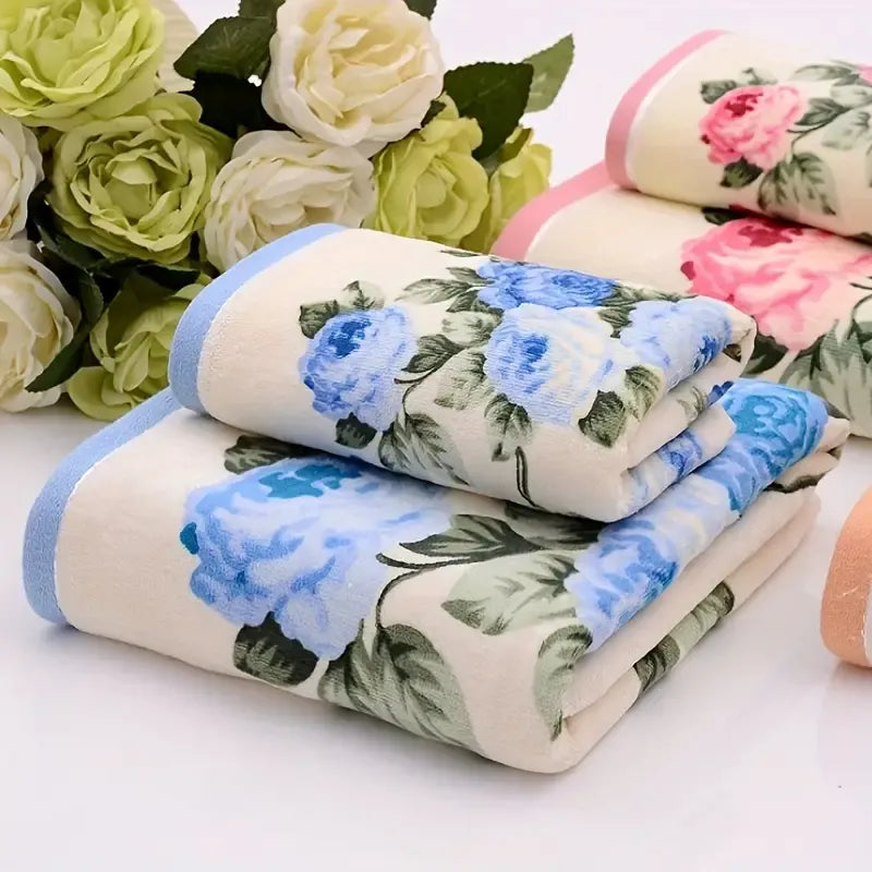 Flower Pattern Towel Set | 2 Piece | 1 Bath Towel 27.6*55 inch & 1 Hand Towel 13.4*29 inch