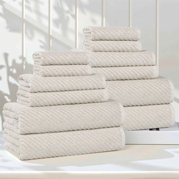 Amelia Cotton Blend Textured Diagonal Ribbed 12 Piece Towel Set