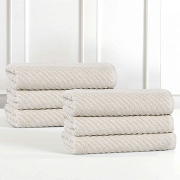 Amelia Cotton Blend Textured Diagonal Ribbed Hand Towels, Set of 6