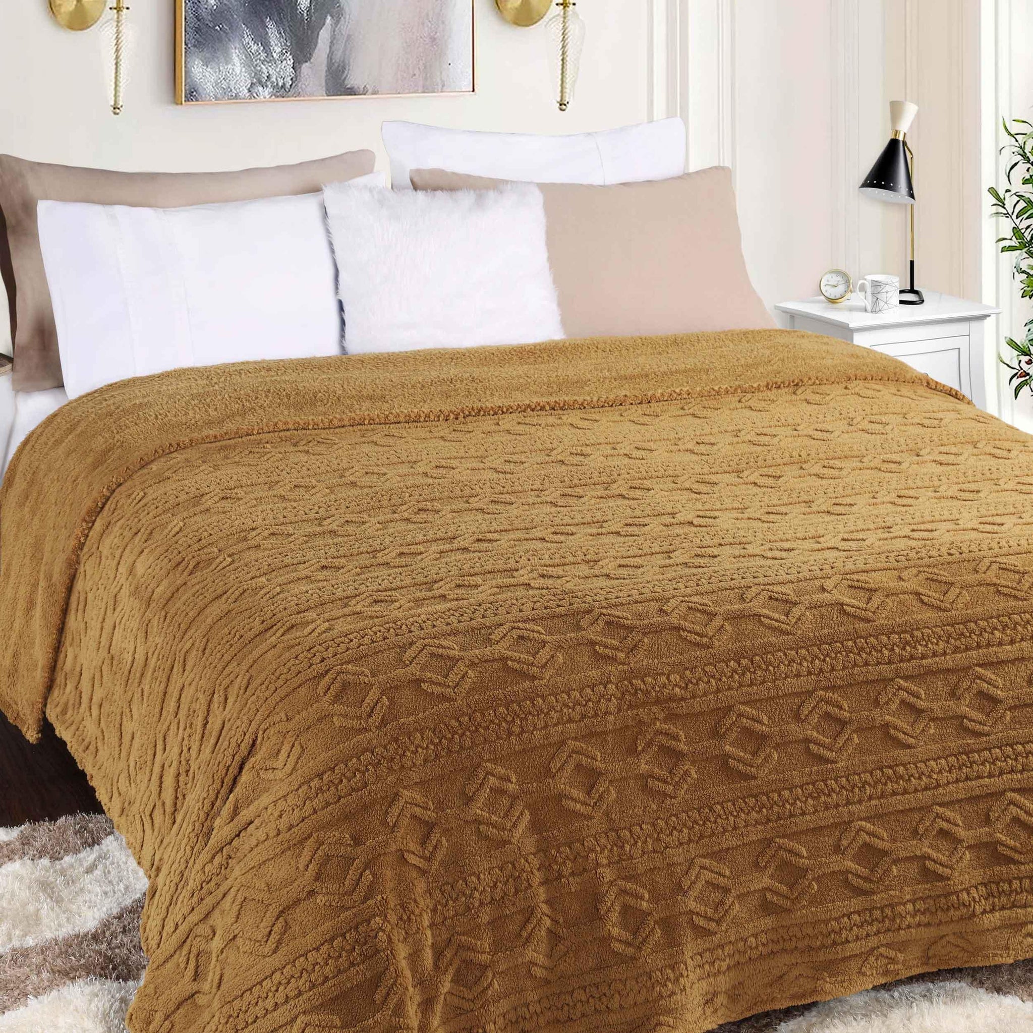 Fleece Blanket – Arctic Boho Knit Jacquard - Plush, Cozy Warmth