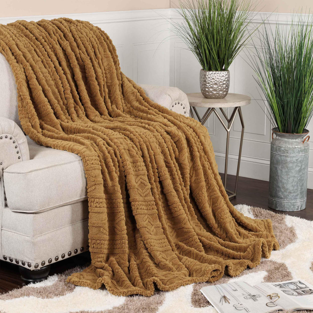 Fleece Blanket – Arctic Boho Knit Jacquard - Plush, Cozy Warmth