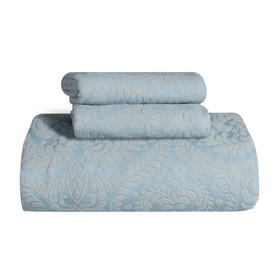 Lightweight Cotton Blend Bedspread Set 3-Piece Aspen Jacquard Floral Scalloped Edge