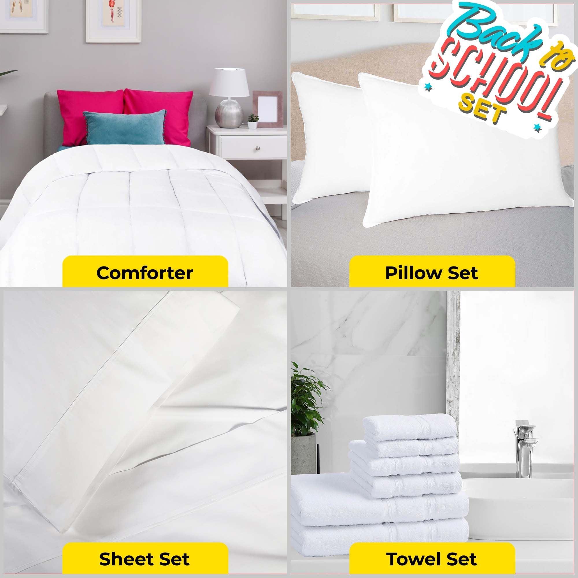 Superior Back To School Kit, Dorm Bundle, Twin/Twin XL, White