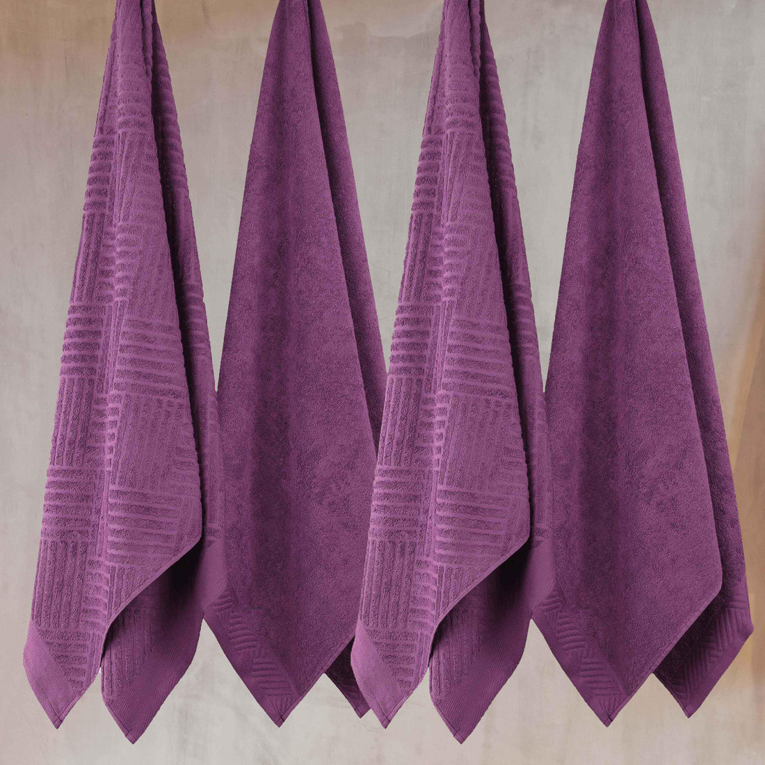 Basketweave Egyptian Cotton Jacquard and Solid Bath Towel Set of 4