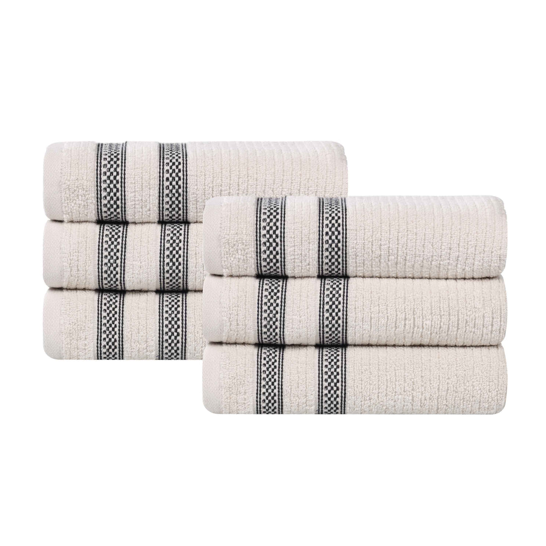 Zero Twist Cotton Ribbed Hand Towel Set 6-Piece - Brea