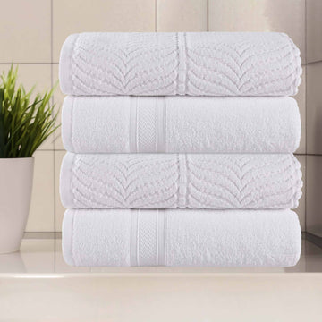 Zero Twist Cotton Solid and Jacquard Bath Towel Set of 4