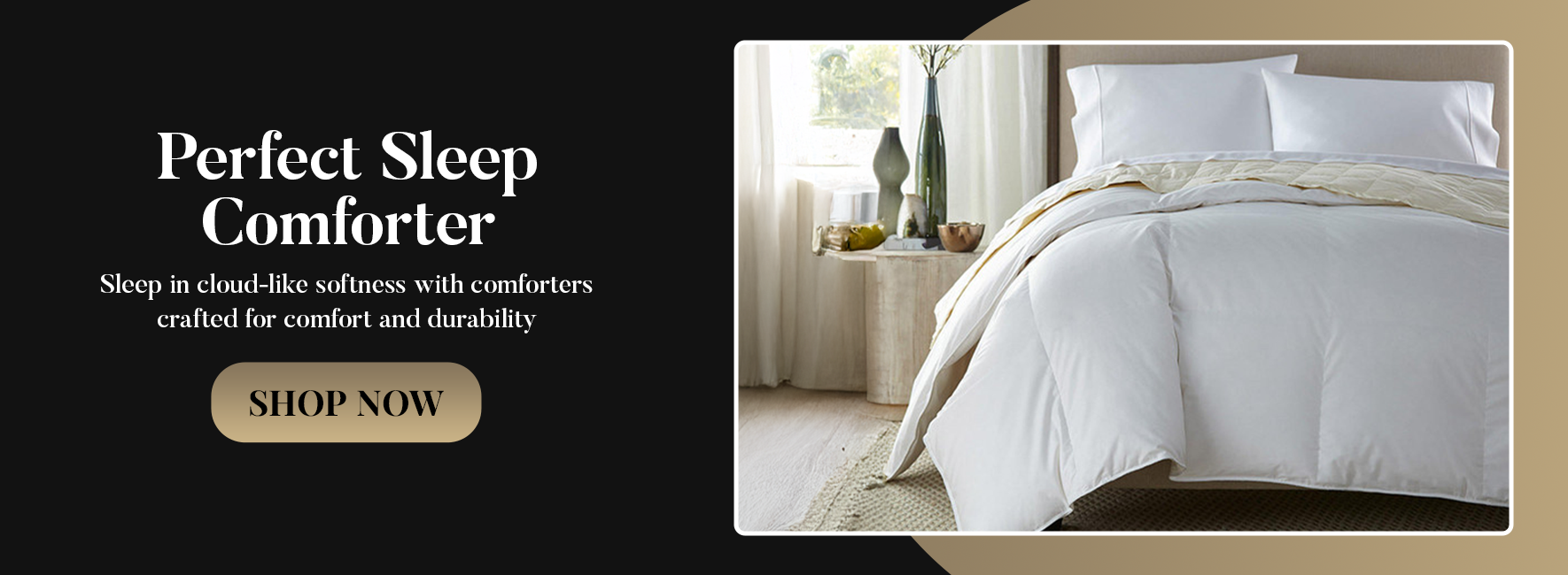 Advertisement for perfect sleep comforter with a bedroom scene and 'Shop Now' button.slider_item_AB6acC