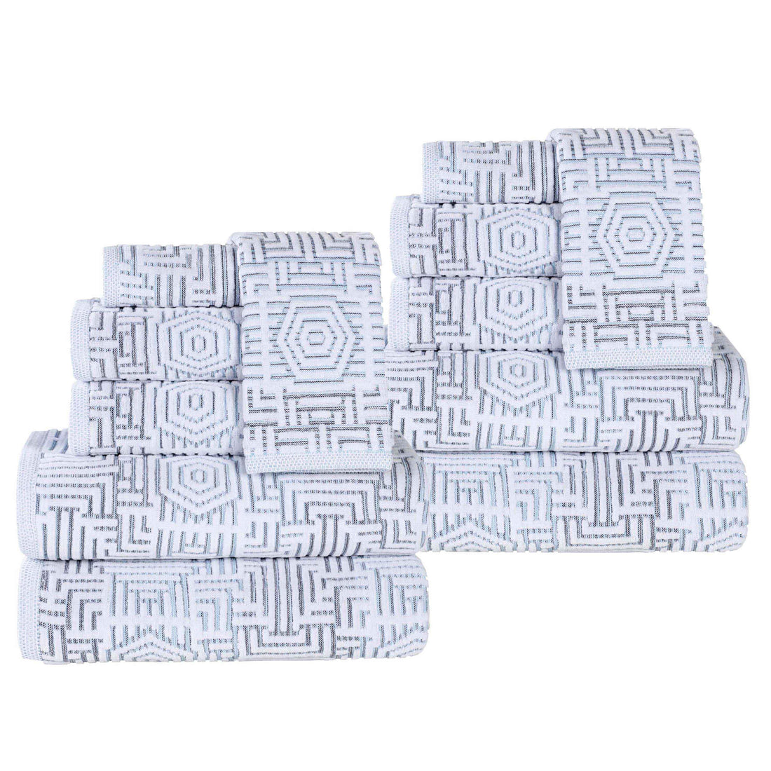 Cotton Plush Towel Set 12-Piece Jasper Geometric Jacquard