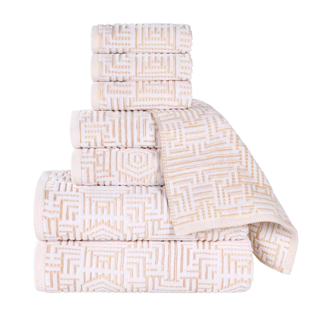 Cotton Modern Geometric Jacquard Plush Absorbent 8 Piece Towel Set