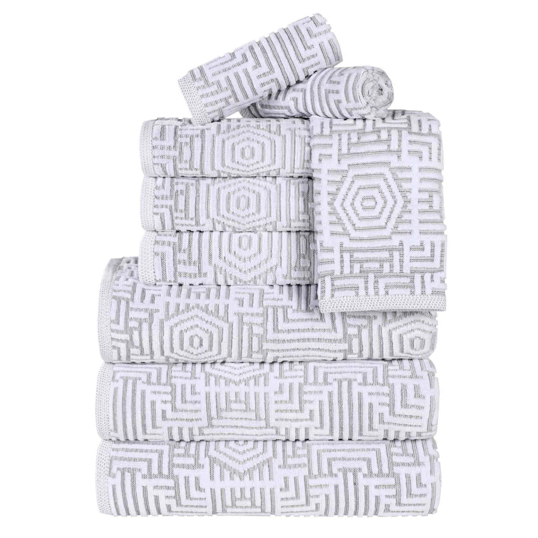 Cotton Modern Geometric Jacquard Plush Absorbent 9 Piece Towel Set