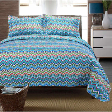 Cotton Modern Geometric Zig Zag Reversible Quilt and Sham Set