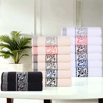 Athens Cotton Medium Weight Floral Greek Key Trim 6 Piece Towel Set