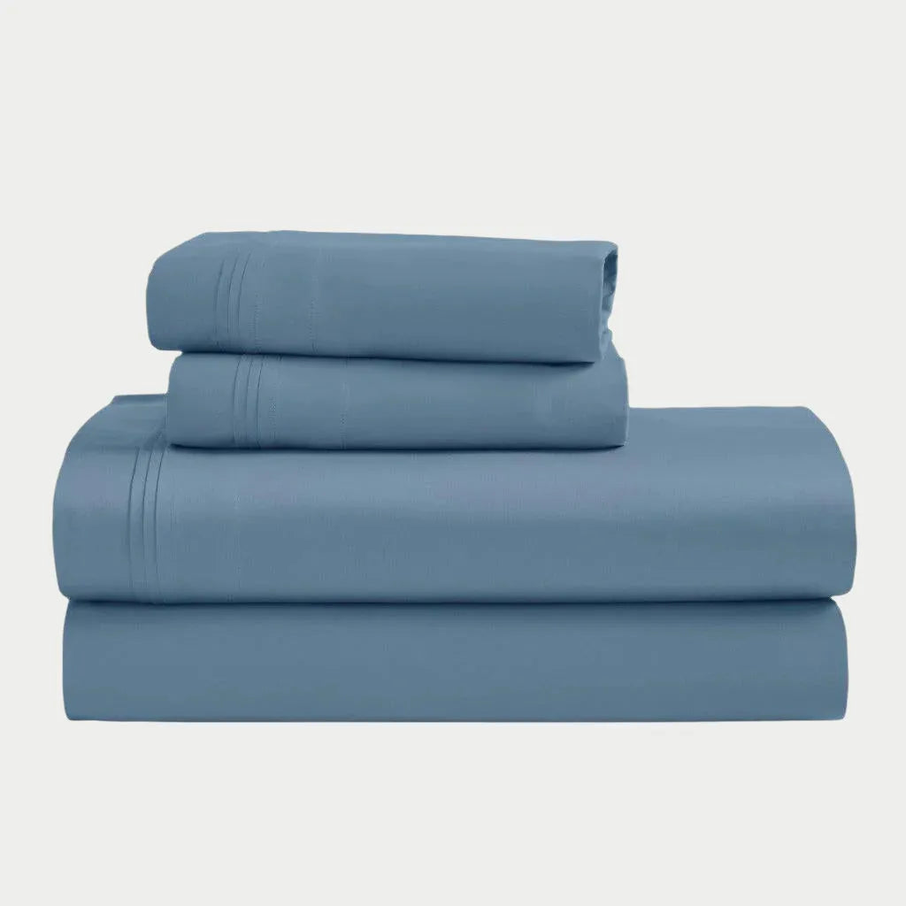 Egyptian Cotton Sateen Sheet Set 1500 Thread Count Medium Blue