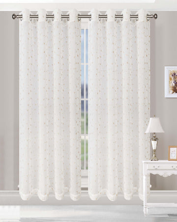 Embroidered Delicate Flower Sheer Grommet Curtain Panel Set