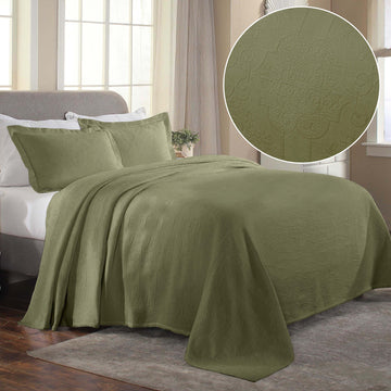 Florin Cotton Matelasse Weave Jacquard Scroll Medallion Bedspread Set