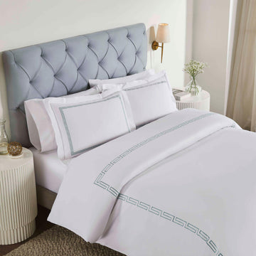 100% Cotton Greek Key Embroidered Duvet Cover Set