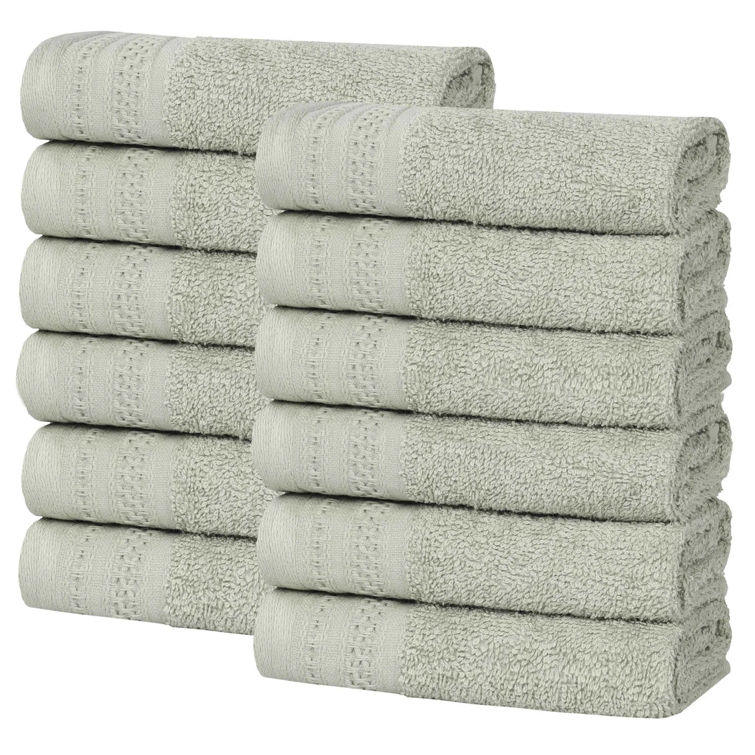 Honeycomb Textured Waffle Border Cotton Face Towels, Set of 12