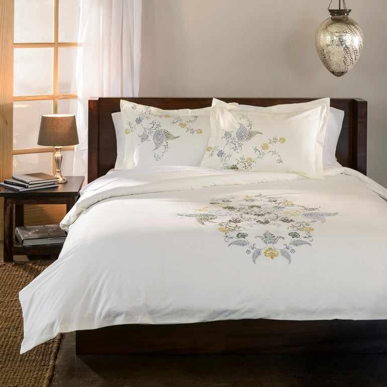 100% Cotton Hyacinth Floral Embroidered Duvet Cover Set