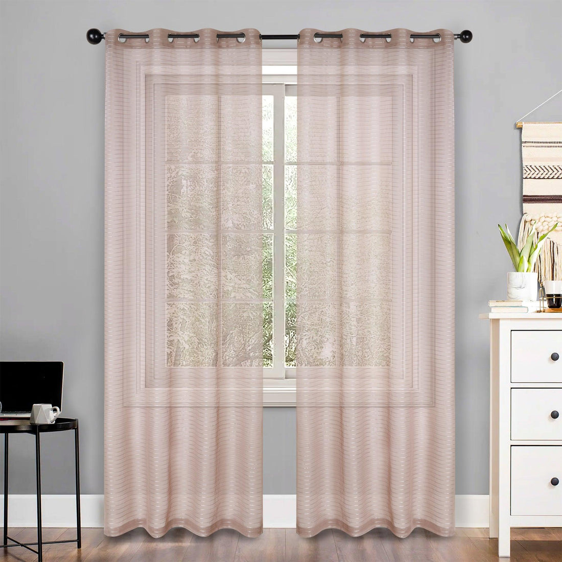 Jackson Striped Sheer Window Curtain Panels, Set of 2