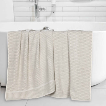 Juno Cotton Blend Textured Checkered Ribbed Border Bath Sheets, Set of 2
