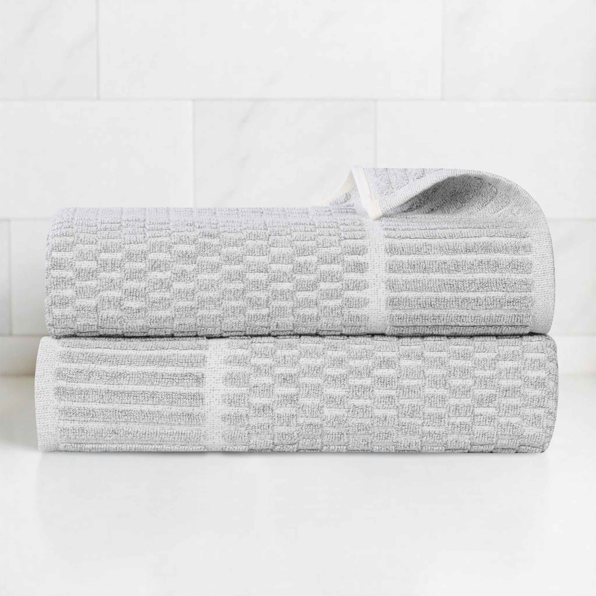 Cotton Blend Textured Checkered Bath Towel Set of 2