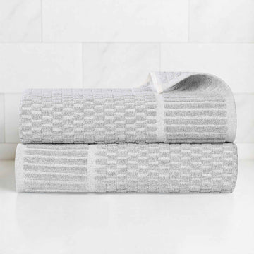 Cotton Blend Textured Checkered Bath Towel Set of 2