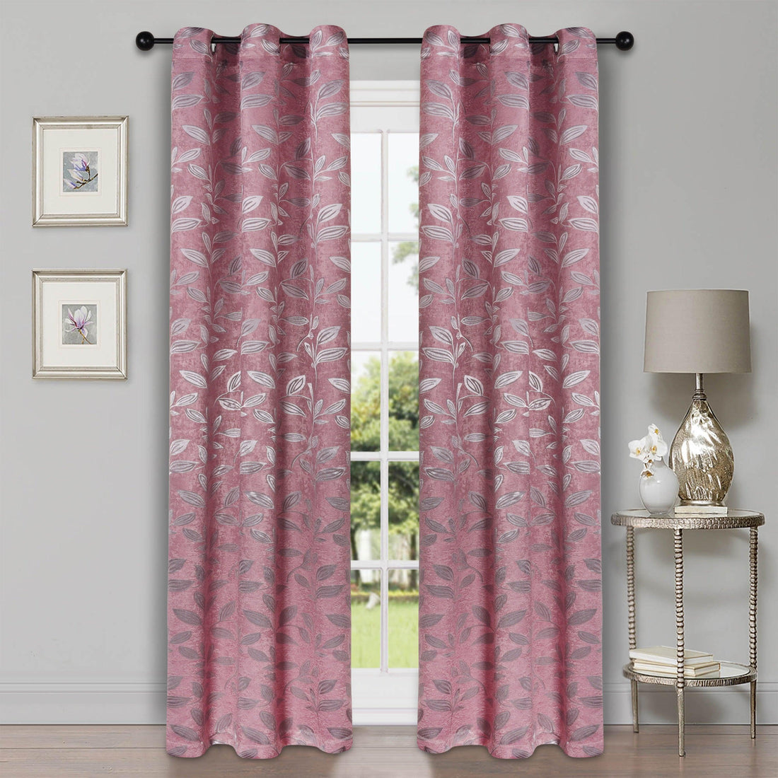 Leaves Machine Washable Room Darkening Blackout Curtains, Set of 2
