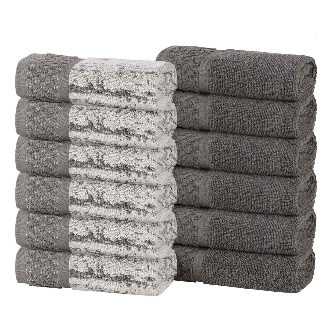 Lodie Cotton Jacquard Solid and Two-Toned Face Towel Washcloth Set of 12
