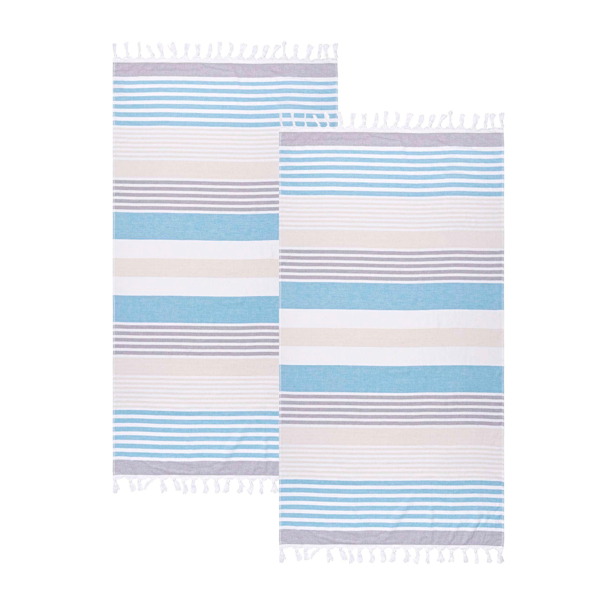 Meera Stripe Fouta Cotton Beach Towel Set - Thumbnail 2