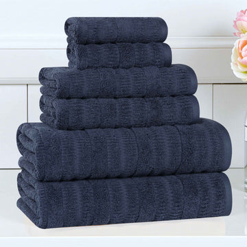Mika Smart Twist Viscose Cotton Blend Solid Ribbed 6 Piece Towel Set