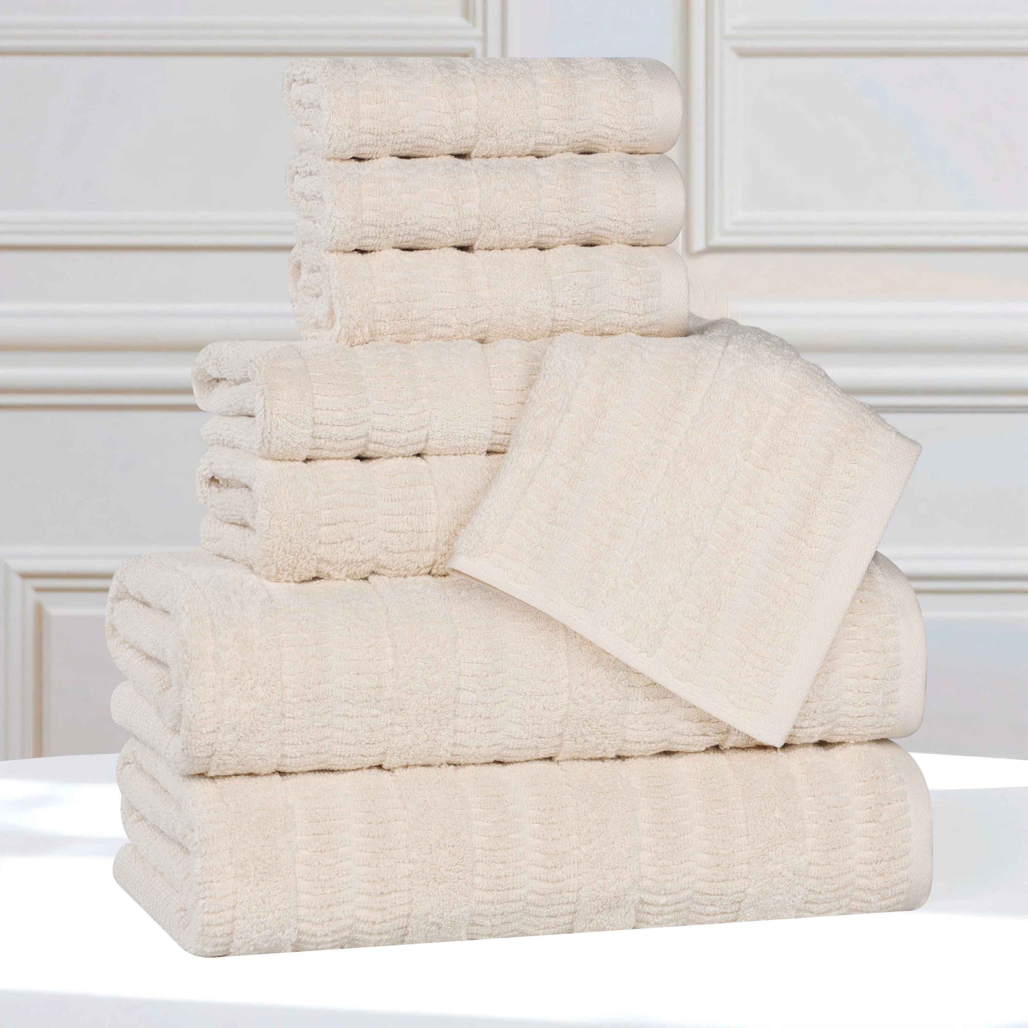 Mika Smart Twist Viscose Cotton Blend Solid Ribbed 8 Piece Towel Set