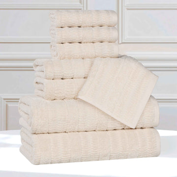 Mika Smart Twist Viscose Cotton Blend Solid Ribbed 8 Piece Towel Set