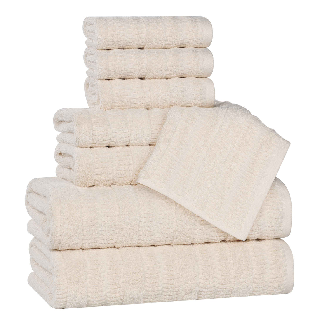 Mika Smart Twist Viscose Cotton Blend Solid Ribbed 8 Piece Towel Set