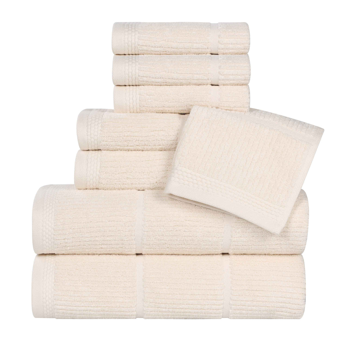 Milo Smart Twist Viscose Cotton Blend Solid Ribbed 8 Piece Towel Set