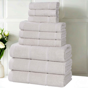 Milo Smart Twist Viscose Cotton Blend Solid Ribbed 9 Piece Towel Set