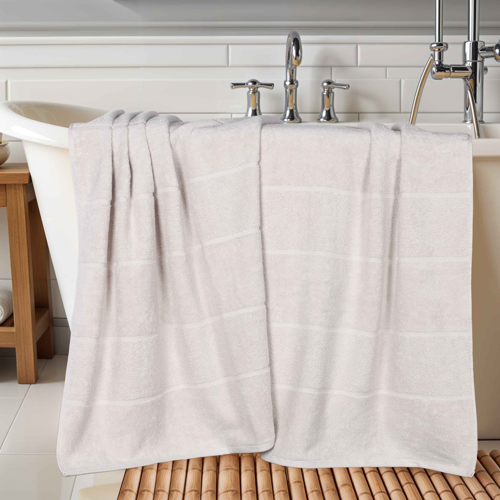 Milo Smart Twist Viscose Cotton Blend Ribbed Bath Sheets, Set of 2