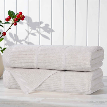 Viscose Cotton Blend Ribbed Bath Towel Set of 2