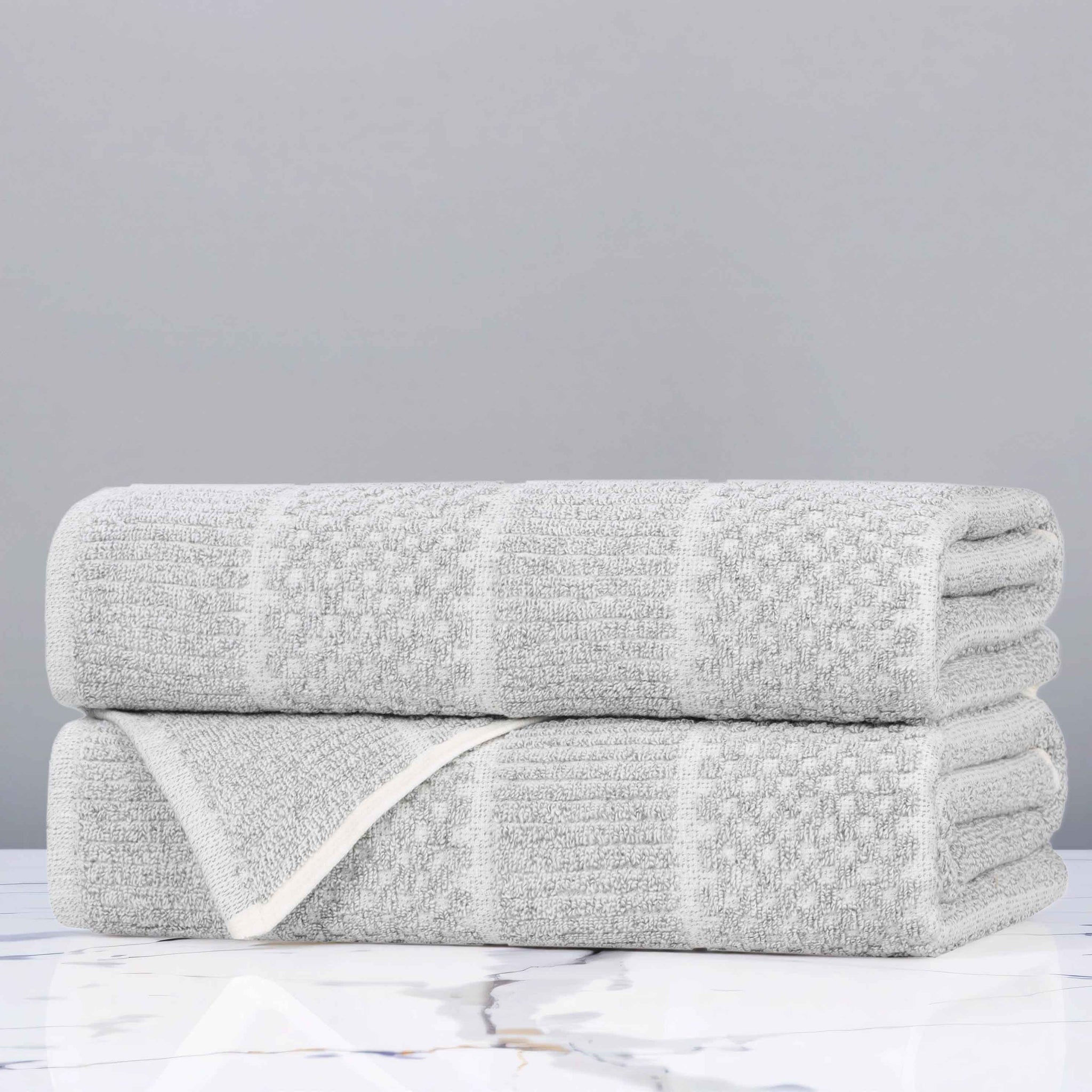 Cotton Blend Checkered and Rib Bath Towel Set of 2