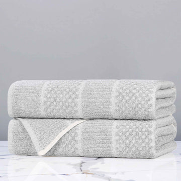 Cotton Blend Checkered and Rib Bath Towel Set of 2