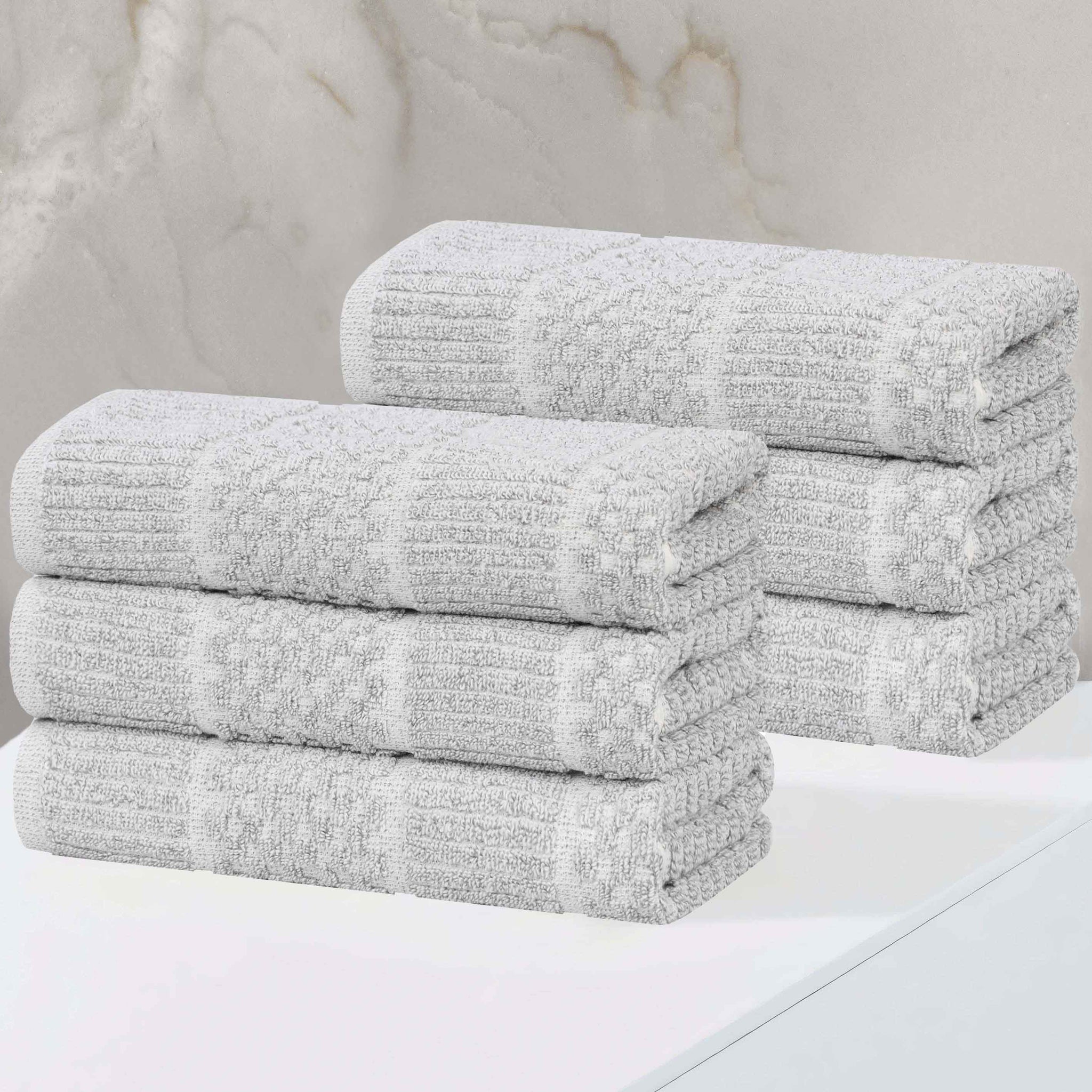 Naples Cotton Blend Textured Checkered & Ribbed Hand Towels, Set of 6