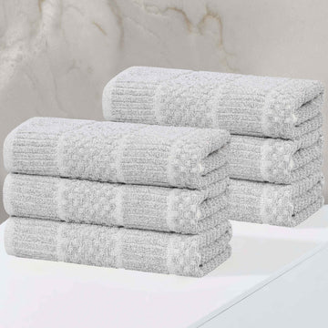 Naples Cotton Blend Textured Checkered & Ribbed Hand Towels, Set of 6
