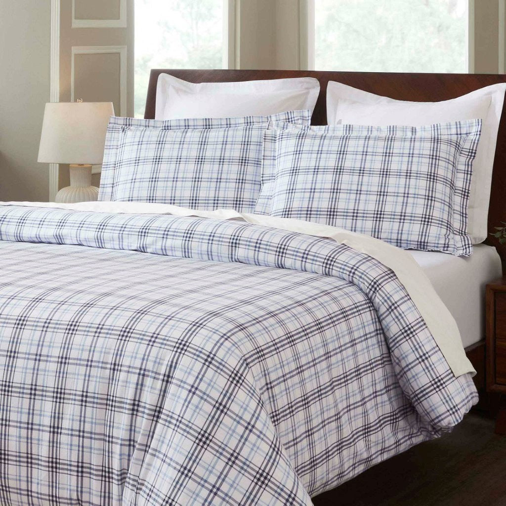 100% Cotton Flannel Plaid Farmhouse Duvet Cover Set