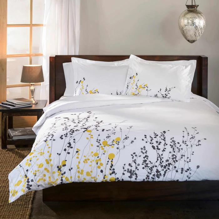 100% Cotton Reed Embroidered Floral Duvet Cover Set