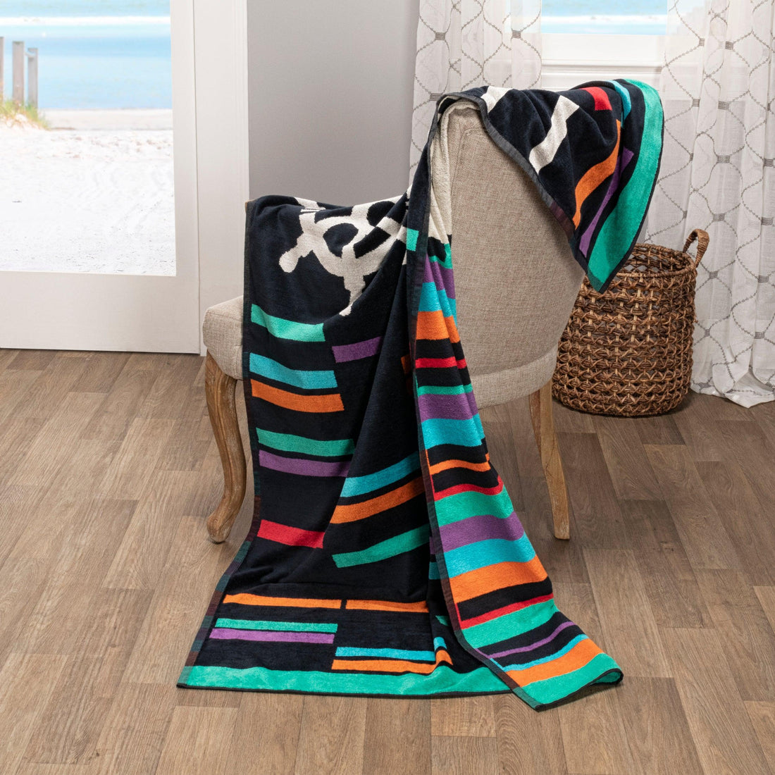 Retro Spin Wheel Oversized Cotton Beach Towel Set of 2 Piece