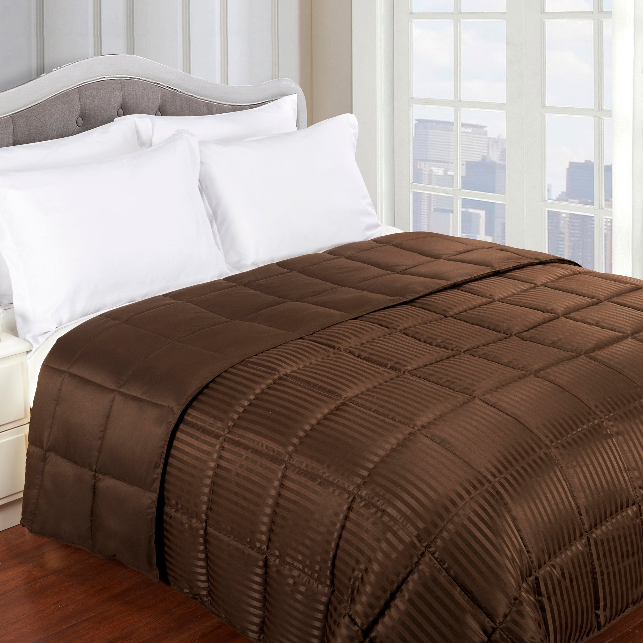 Reversible Down Alternative All-Season Solid Striped Blanket