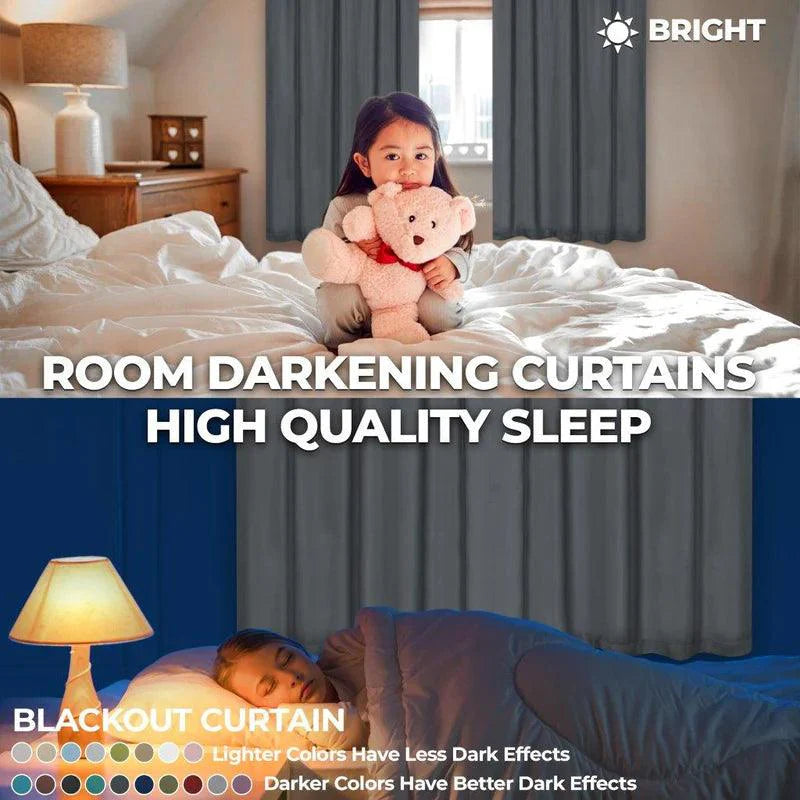 Rod Pocket Room Darkening Solid Blackout Curtains, Set of 2