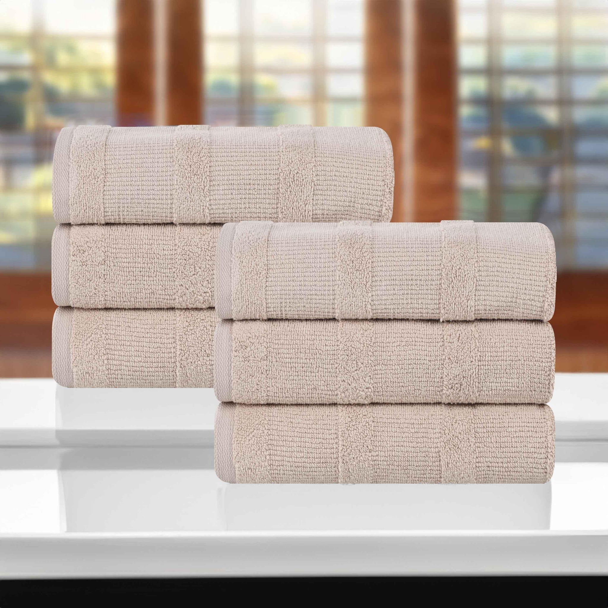 Roma Cotton Ribbed Textured Soft Highly Absorbent Hand Towel Set of 6