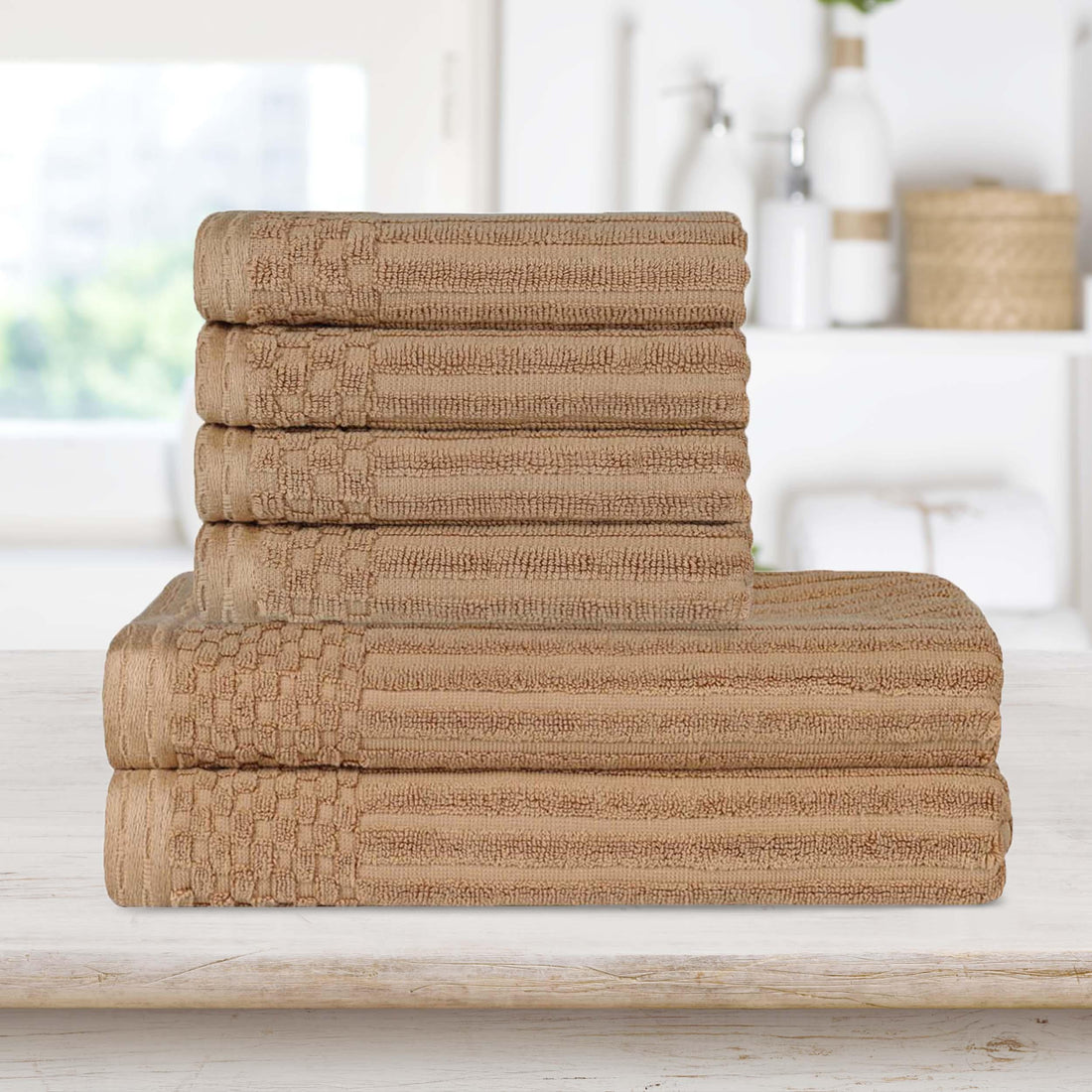 Soho Cotton Ribbed Textured Absorbent Hand and Bath Towel Set