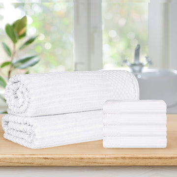 Soho Cotton Ribbed Textured Absorbent Hand Towel and Bath Sheet Set
